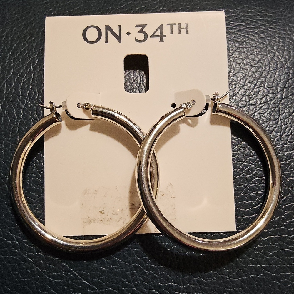 On 34th Silver-Tone Curved Metal Sheet C Hoop Earrings,